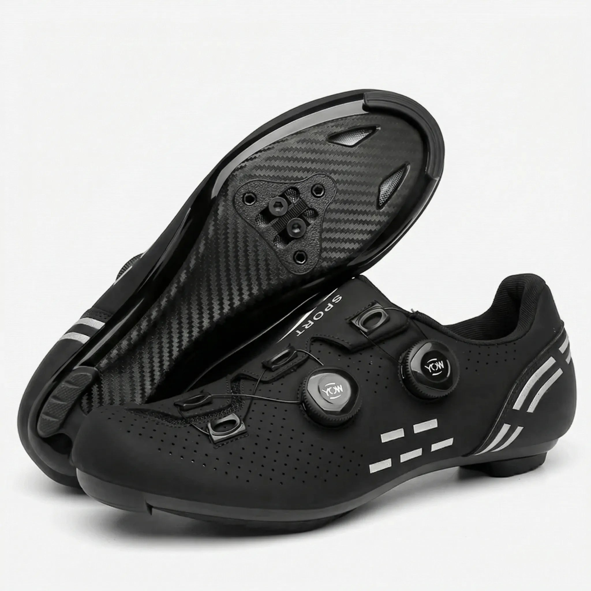 Men's dual-purpose cycling shoe with rotary dial closure and perforated upper