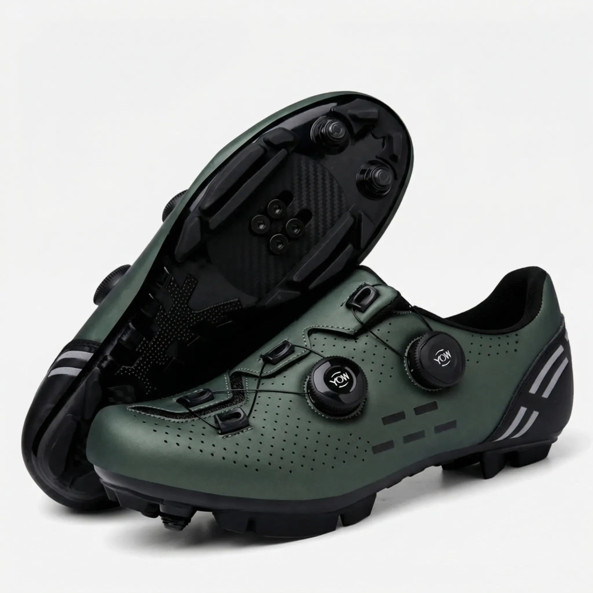 Men's dual-purpose cycling shoe with rotary dial closure and perforated upper