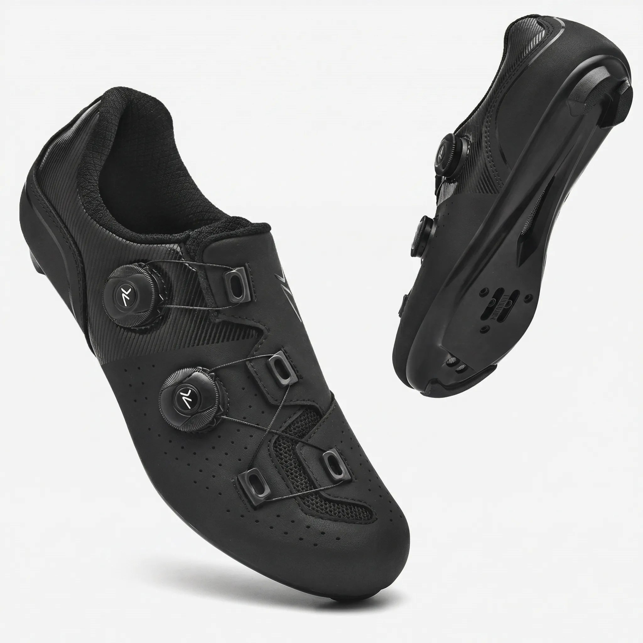 Road and MTB cycling shoes with dual rotary dial closure system