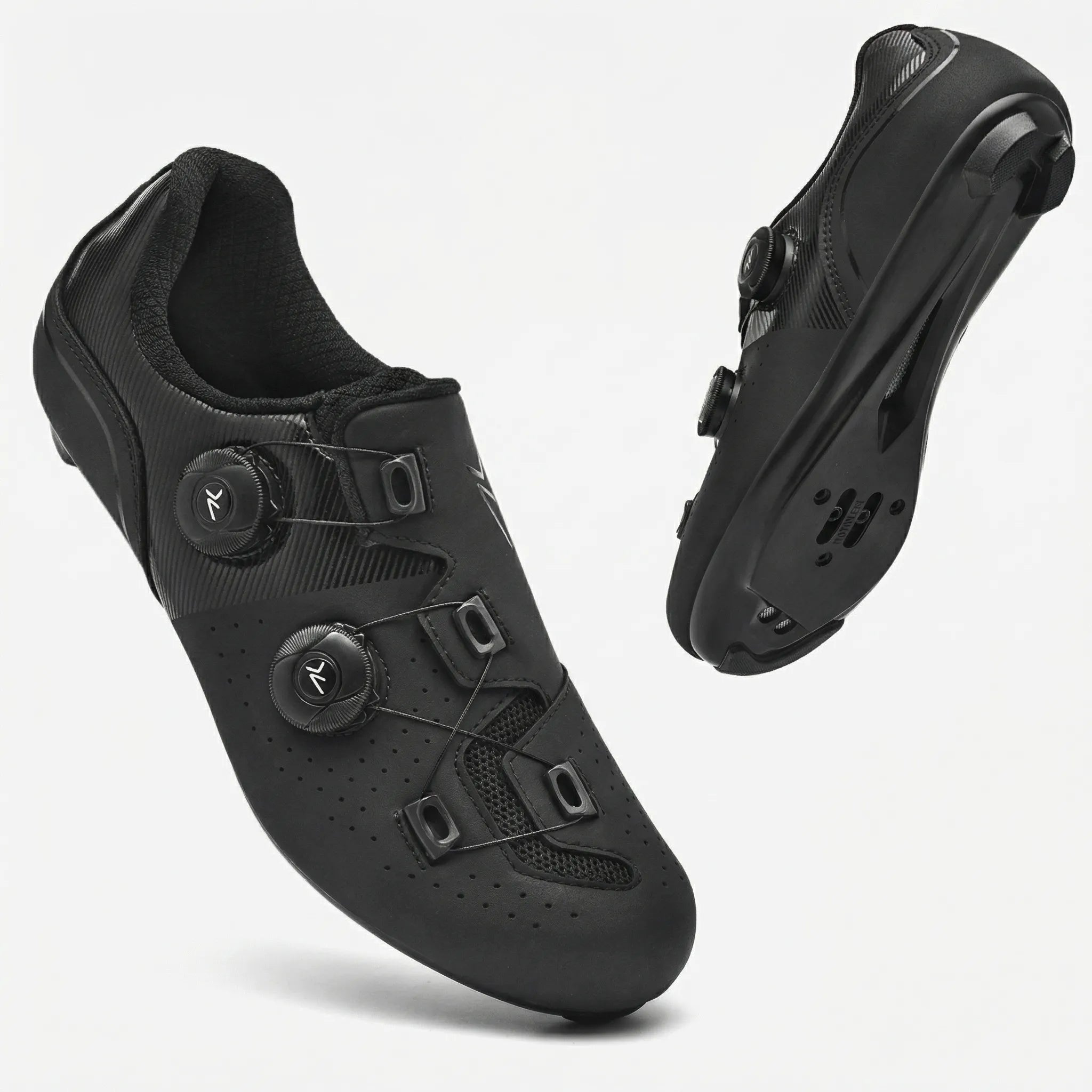 Road and MTB cycling shoes with dual rotary dial closure system