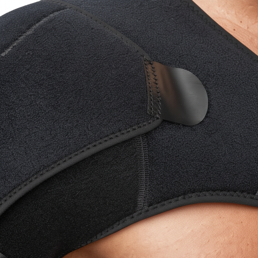 Adjustable compression shoulder brace with reinforced wrap design