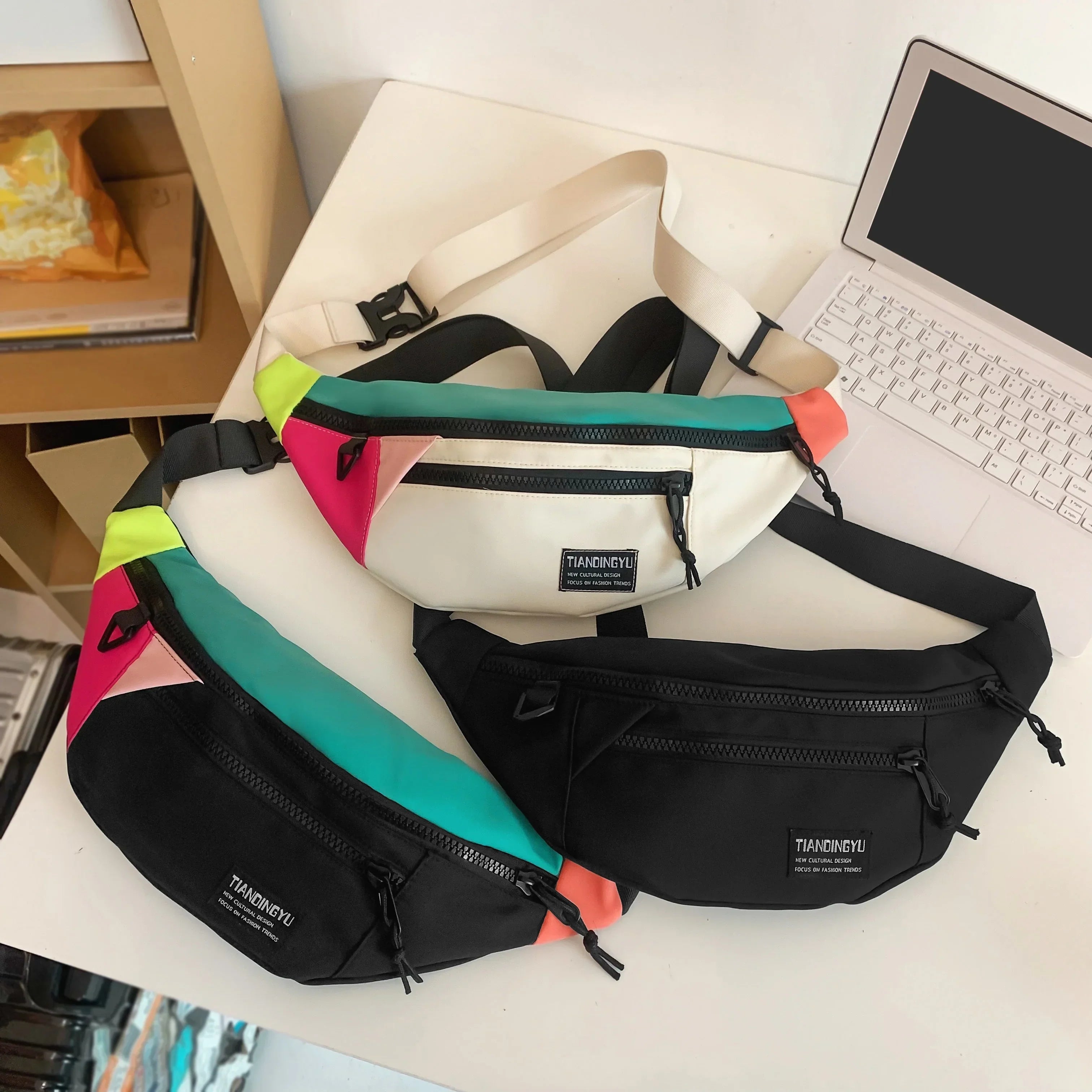 Casual nylon crossbody sling bag with zippered pockets