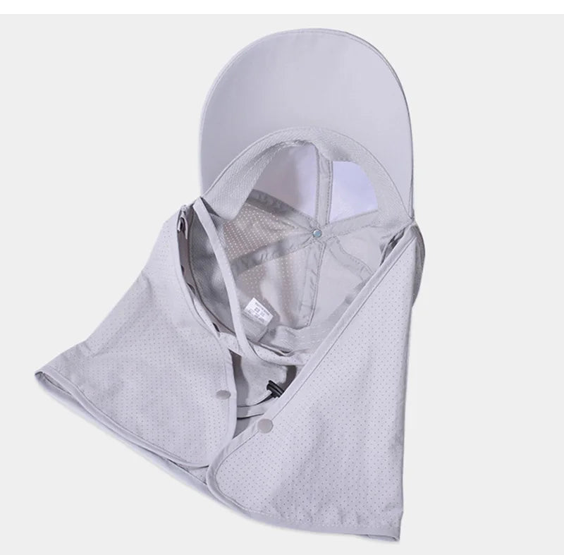 Outdoor cap with detachable zip-off neck flap and quick-drying fabric