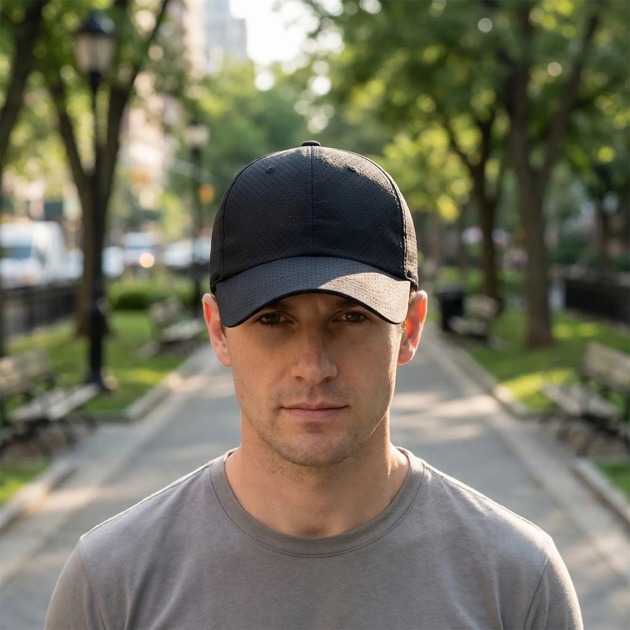 Breathable perforated baseball cap with structured visor for men and women