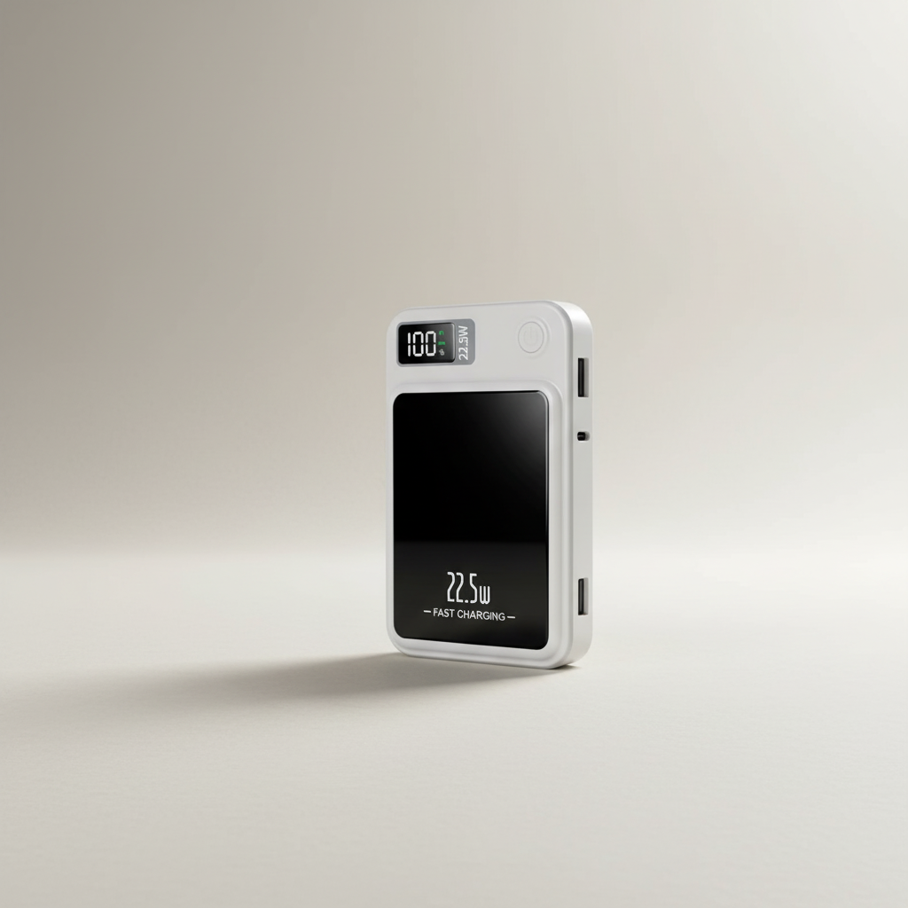 Magnetic wireless power bank with built-in cables and digital display