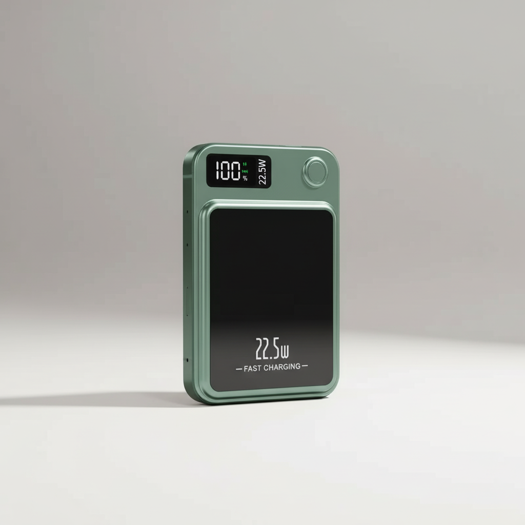 Magnetic wireless power bank with built-in cables and digital display