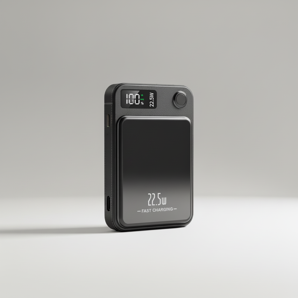 Magnetic wireless power bank with built-in cables and digital display