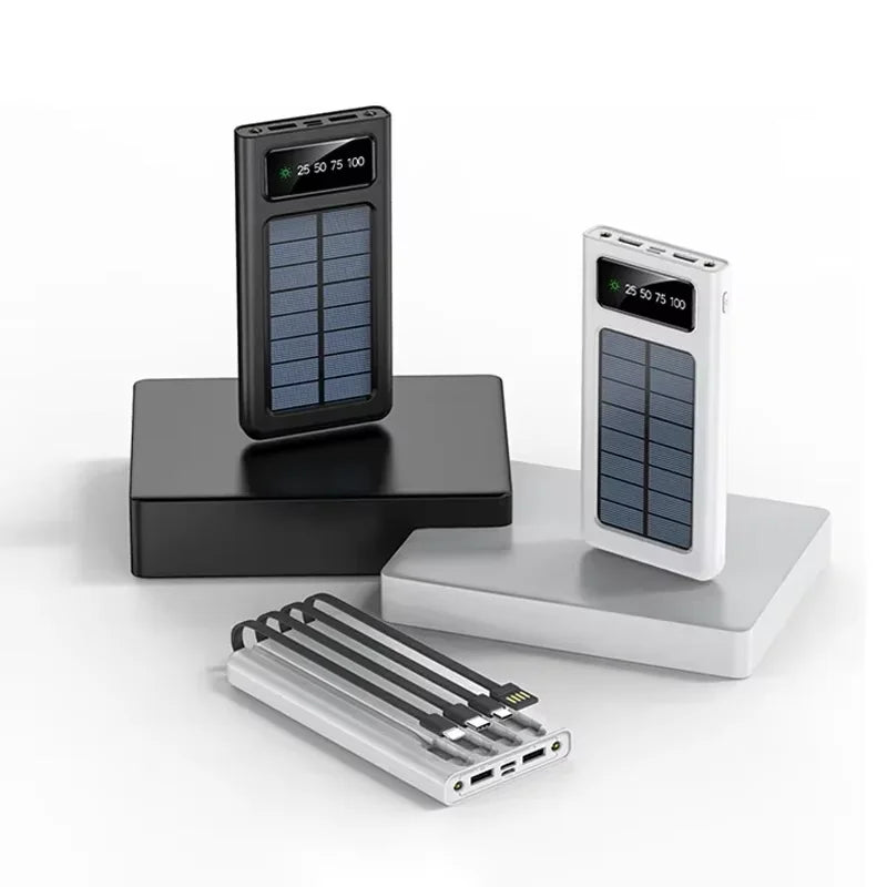 Solar power bank with multiple charging ports and built-in LED lamp