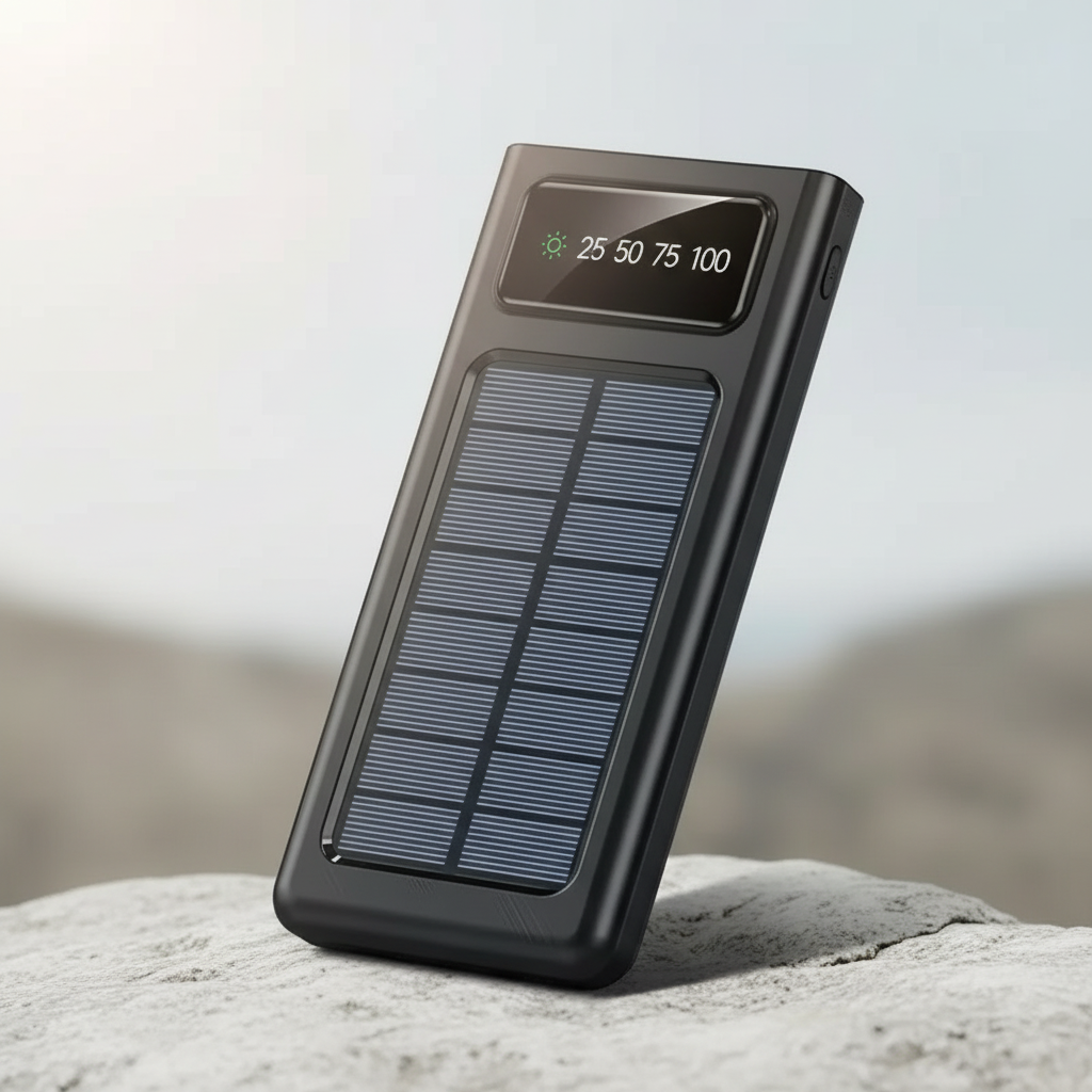 Solar power bank with multiple charging ports and built-in LED lamp