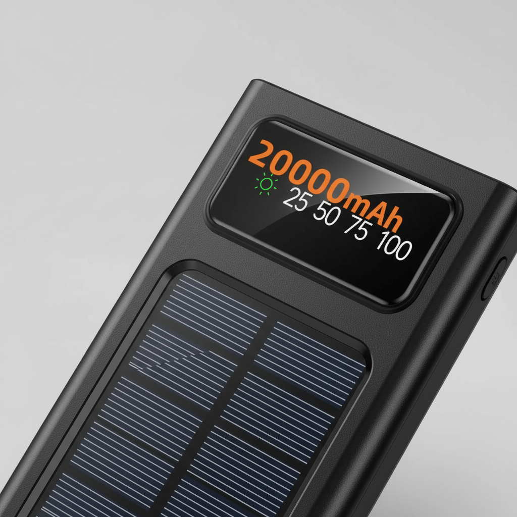 Solar power bank with multiple charging ports and built-in LED lamp