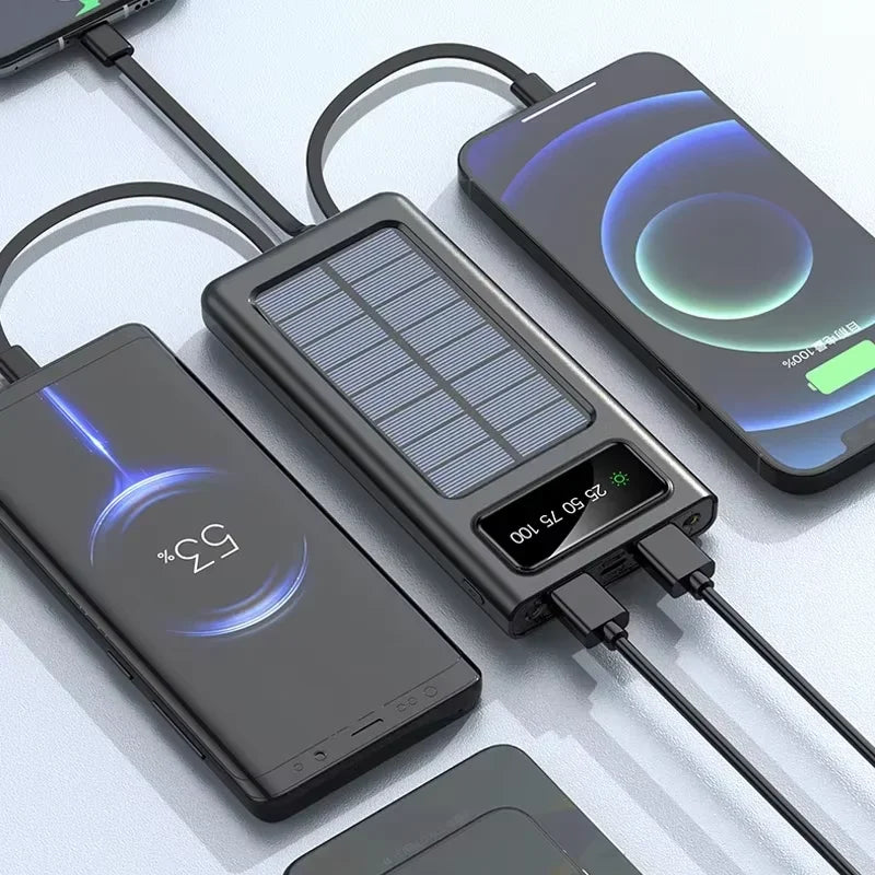 Solar power bank with multiple charging ports and built-in LED lamp