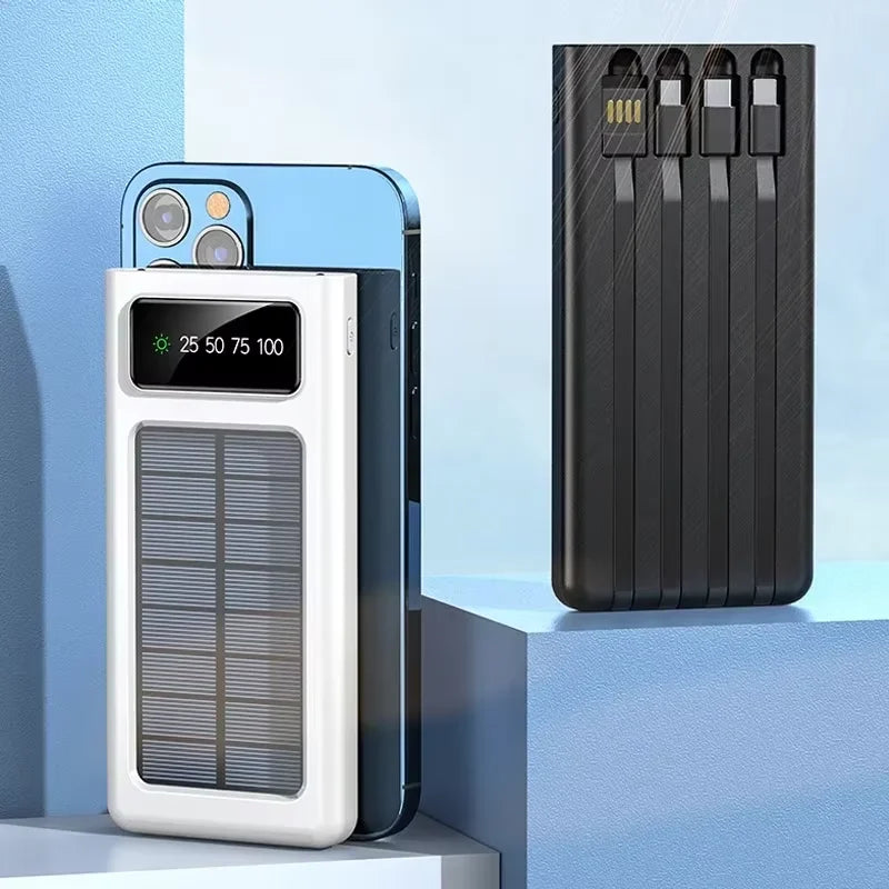 Solar power bank with multiple charging ports and built-in LED lamp