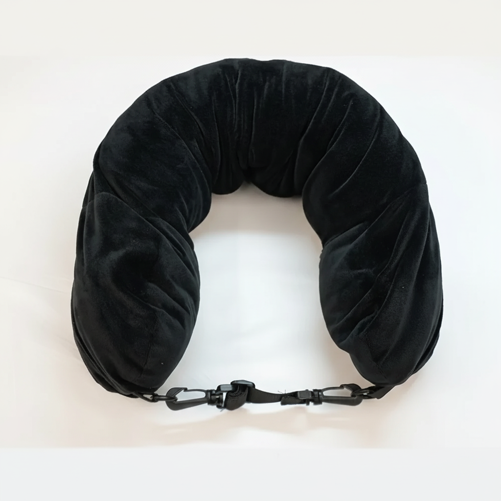 Travel accessories neck pillow with adjustable support and storage pouch