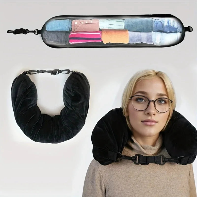 Travel accessories neck pillow with adjustable support and storage pouch