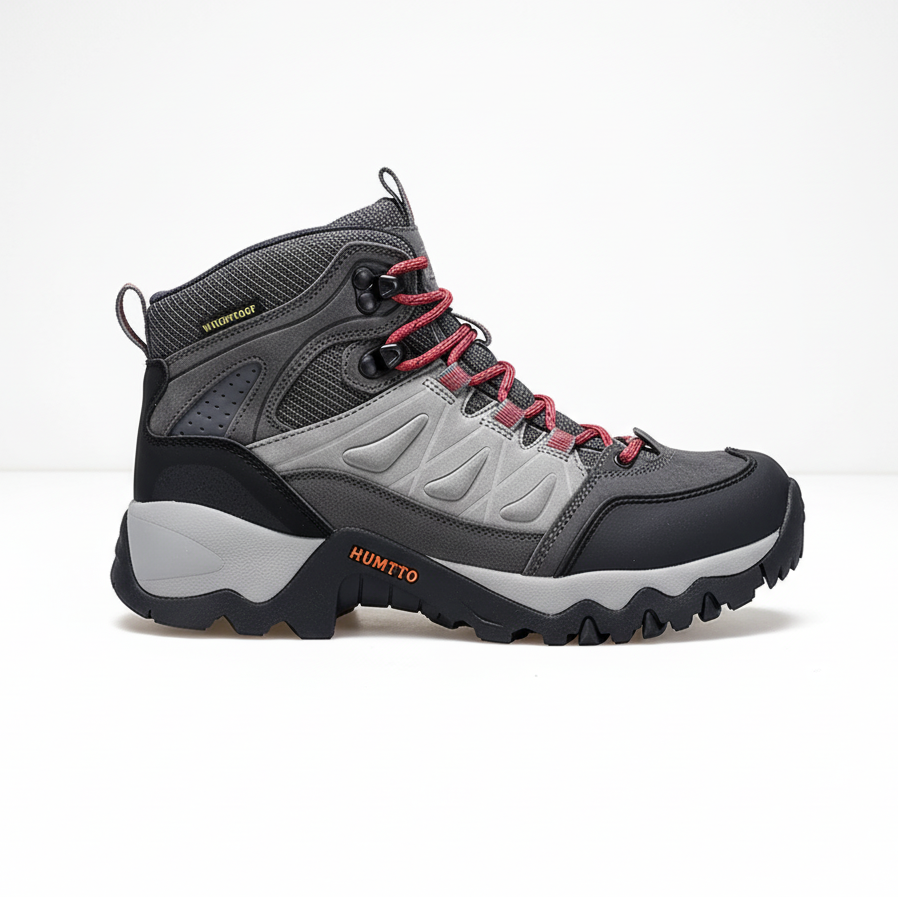 Water resistant hiking boot with cushioned insole and durable rubber traction