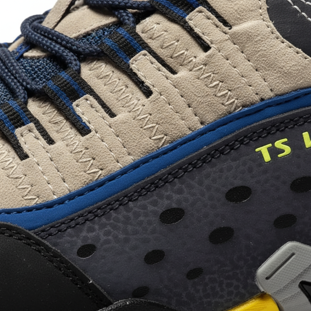Waterproof hiking shoes with leather upper and aggressive tread outsole