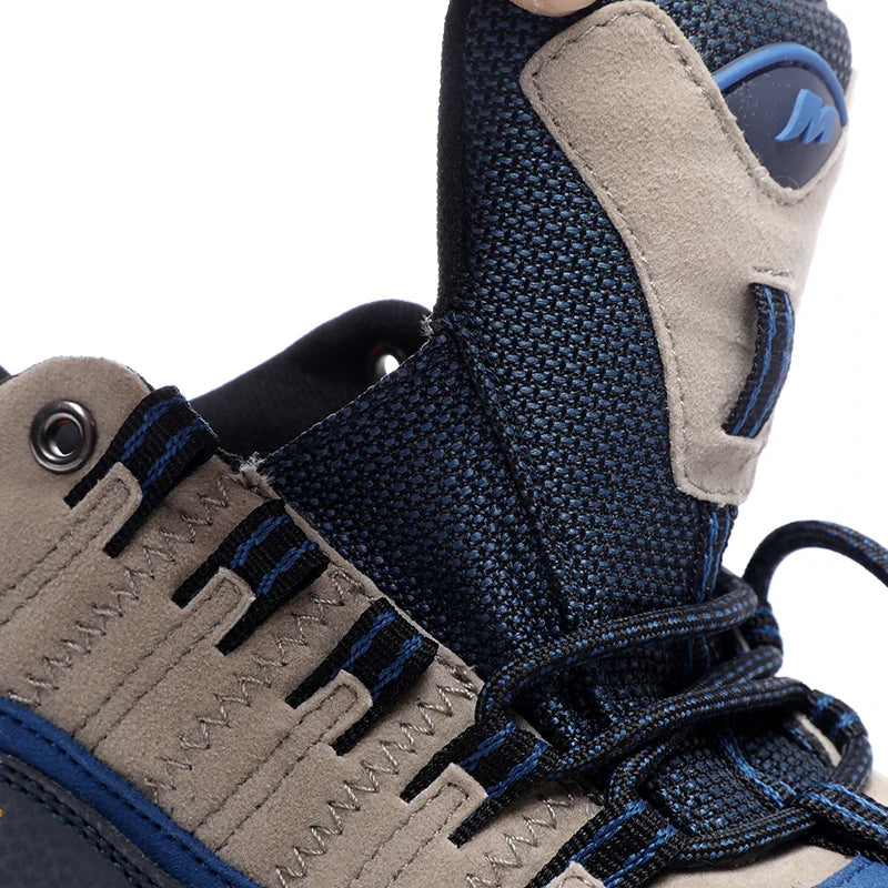 Waterproof hiking shoes with leather upper and aggressive tread outsole