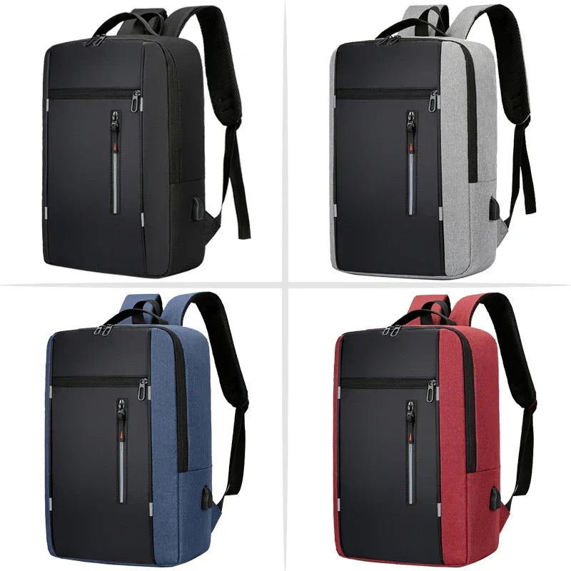 Water-resistant business backpack with padded laptop compartment and USB charging port