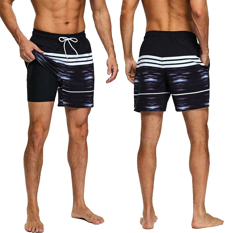 Men's athletic 2-in-1 swim shorts with quick-dry outer layer