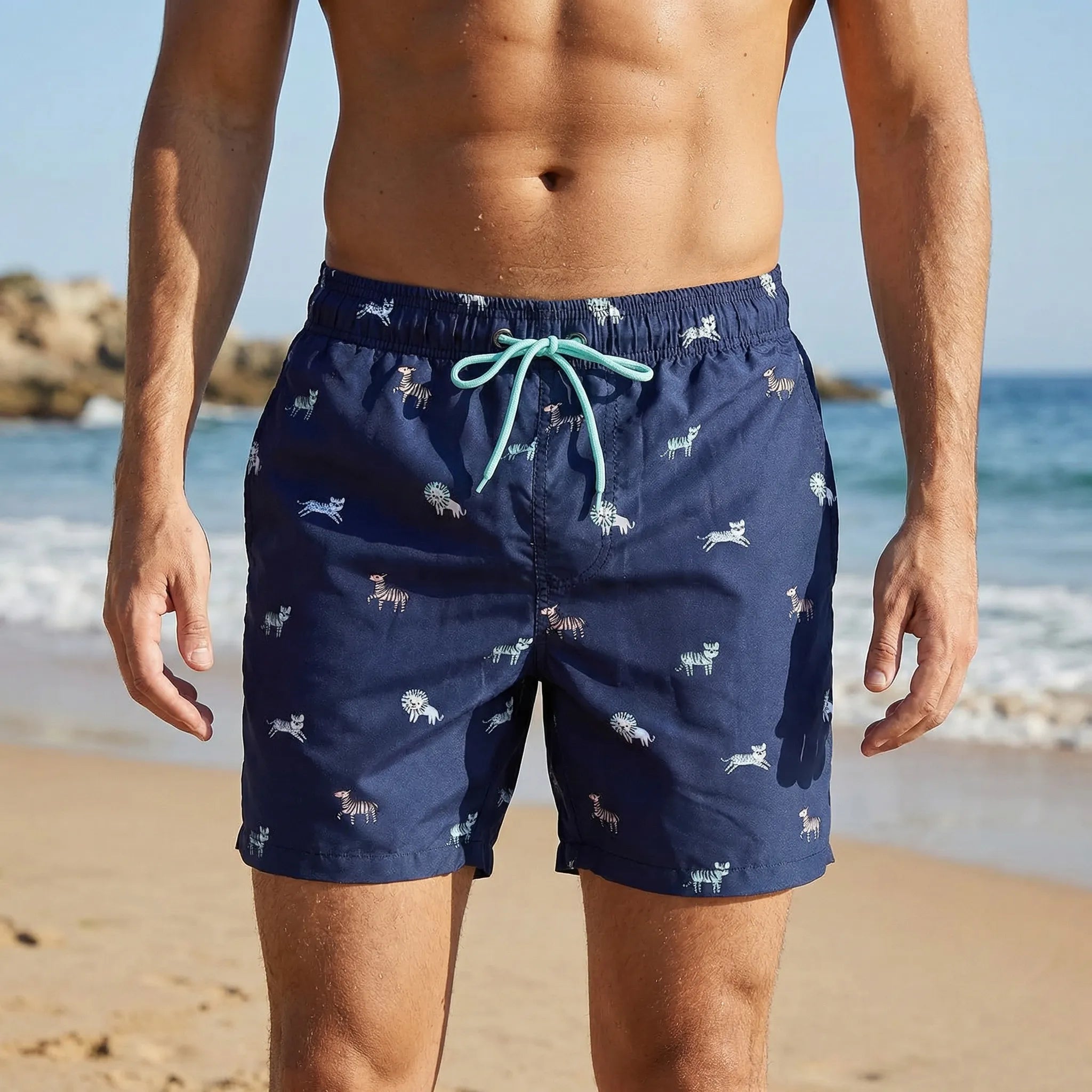 Men's quick-dry swim shorts with adjustable waist and breathable design