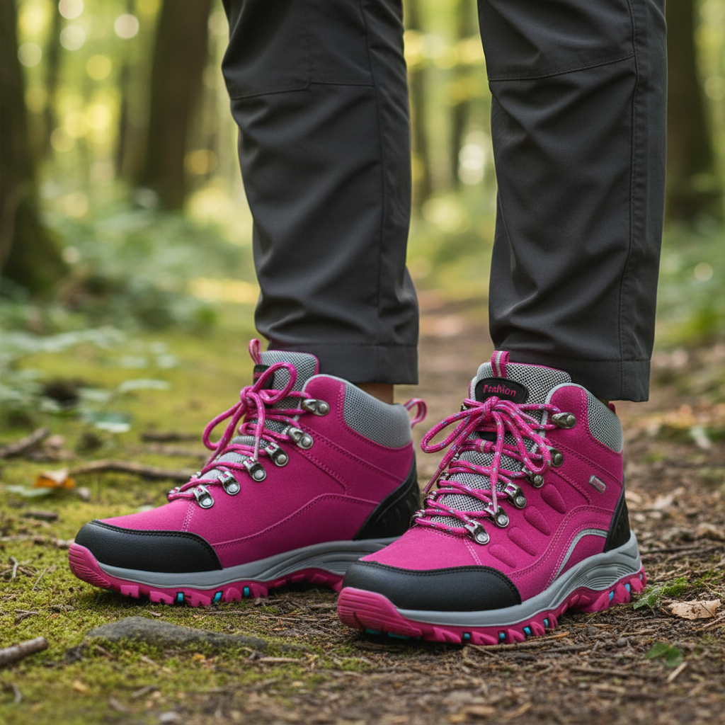 Women's hiking boots with leather upper and ankle support