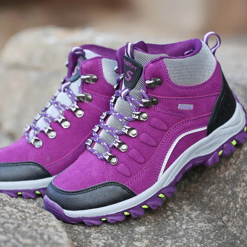 Women's hiking boots with leather upper and ankle support
