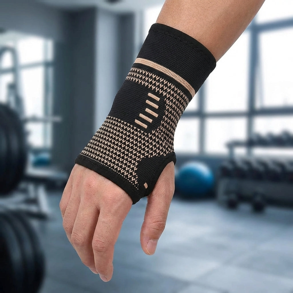 Elastic wrist support with compression for sports and daily activities