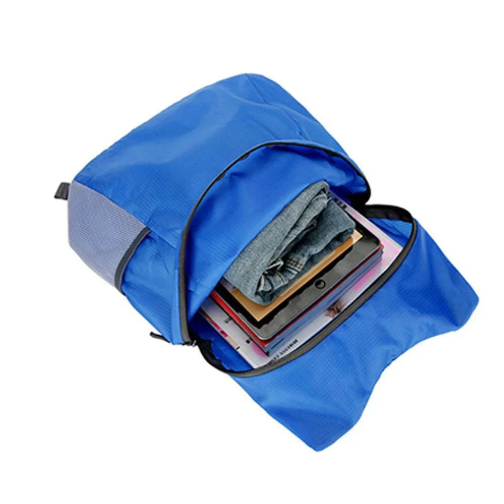 Ultralight foldable daypack with water-resistant exterior and breathable mesh straps