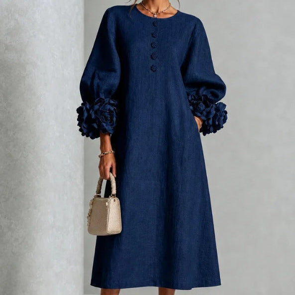 Theodosia Rosette-Cuff Button Midi Dress