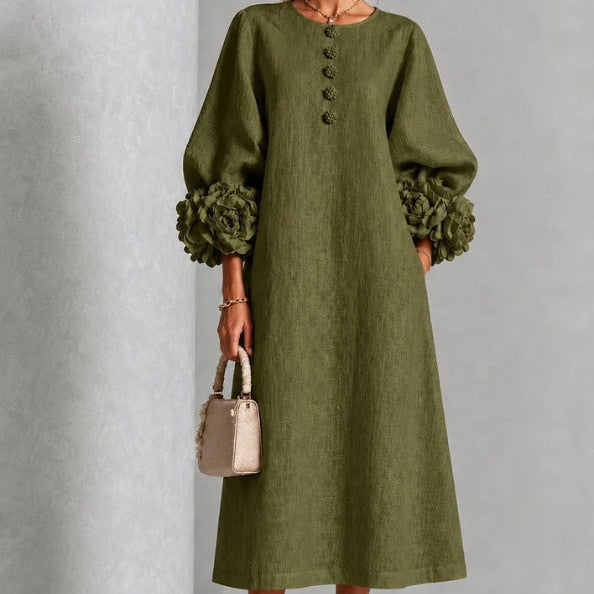 Theodosia Rosette-Cuff Button Midi Dress