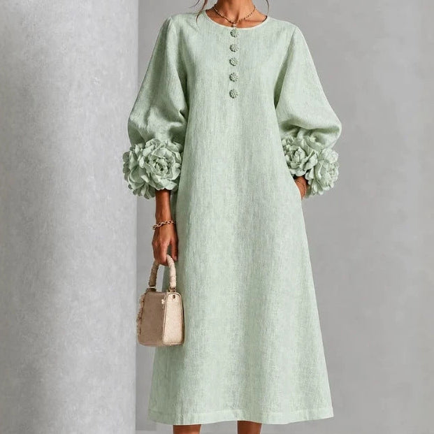 Theodosia Rosette-Cuff Button Midi Dress