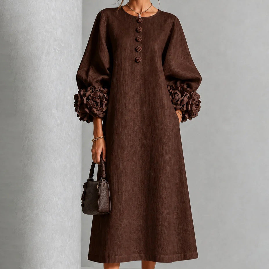 Theodosia Rosette-Cuff Button Midi Dress