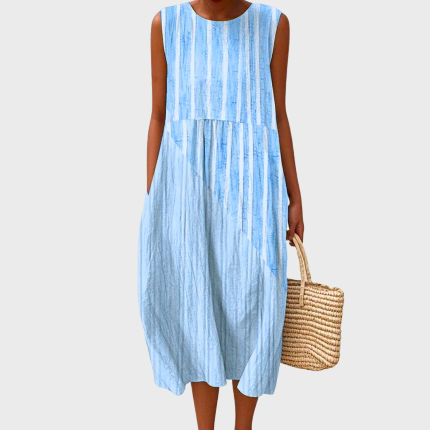 Celrien | Women's Casual Linen Plaid Sleeveless Midi Dress
