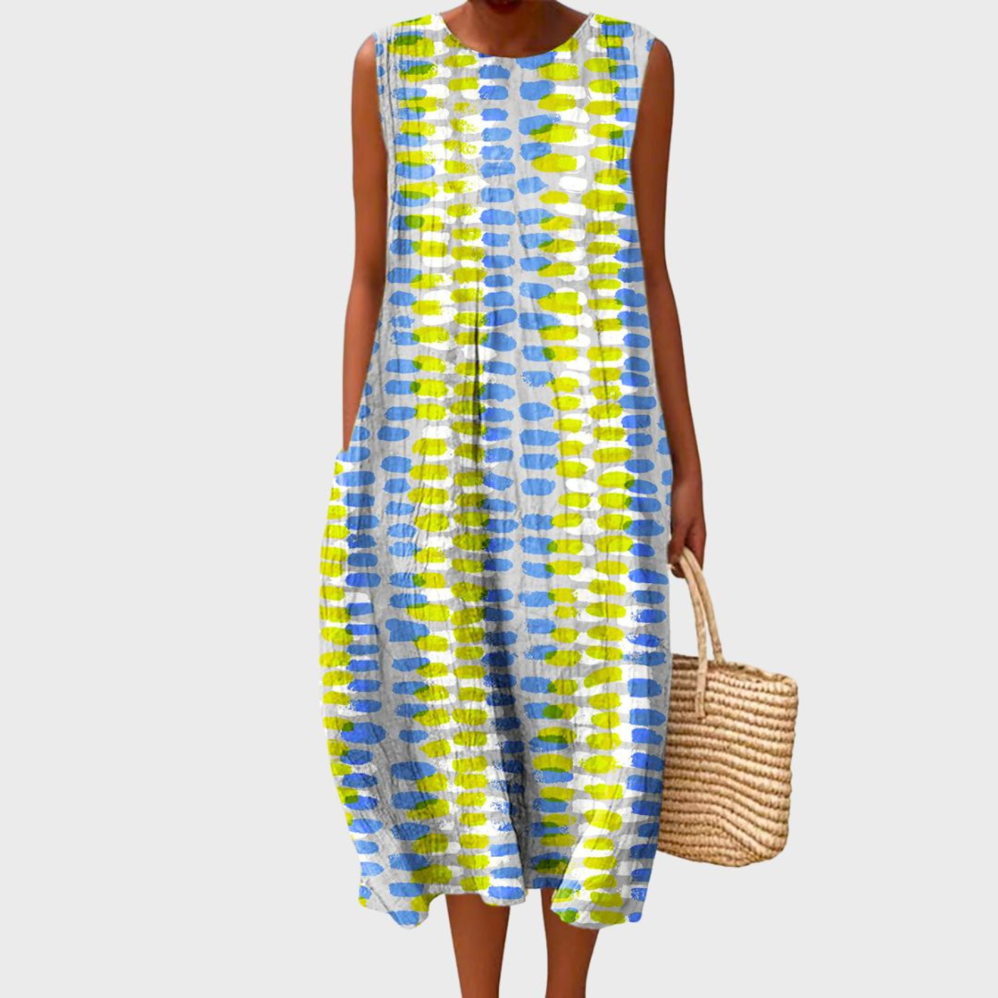 Celrien | Women's Casual Linen Plaid Sleeveless Midi Dress