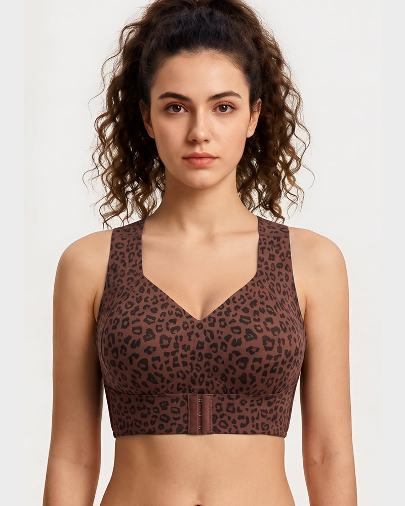 Posture support wireless sports bra with X-back alignment