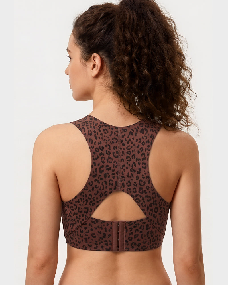 Posture support wireless sports bra with X-back alignment