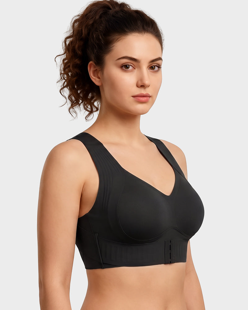 Posture support wireless sports bra with X-back alignment