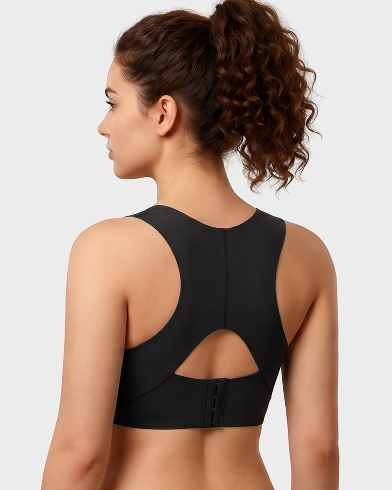 Posture support wireless sports bra with X-back alignment