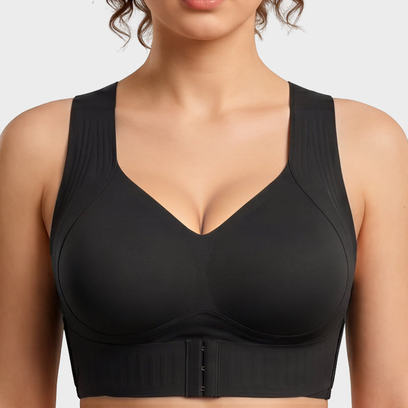 Posture support wireless sports bra with X-back alignment
