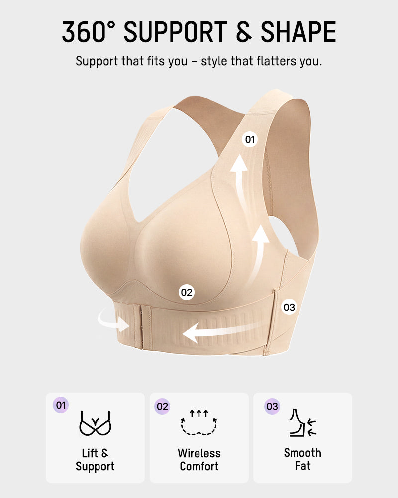 Posture support wireless sports bra with X-back alignment