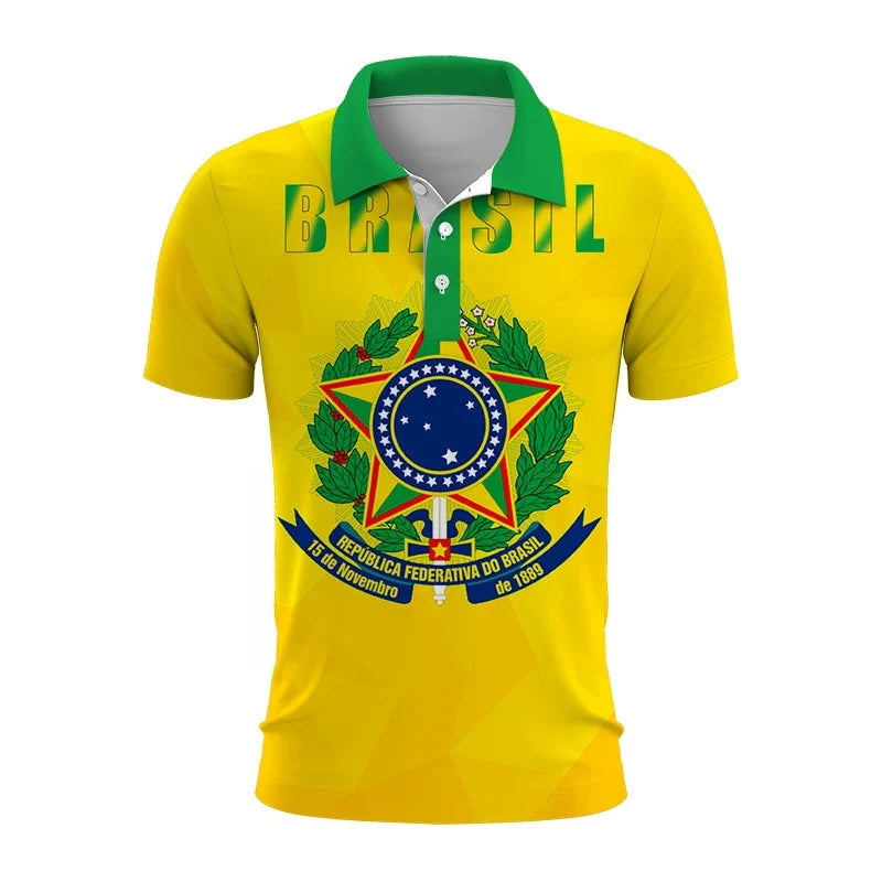 Brazil Emblem 3D Polo Shirt: Casual Elegance with Modern Identity