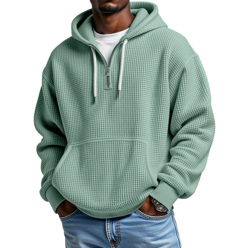 Waffle Texture Hoodie with Half Zip