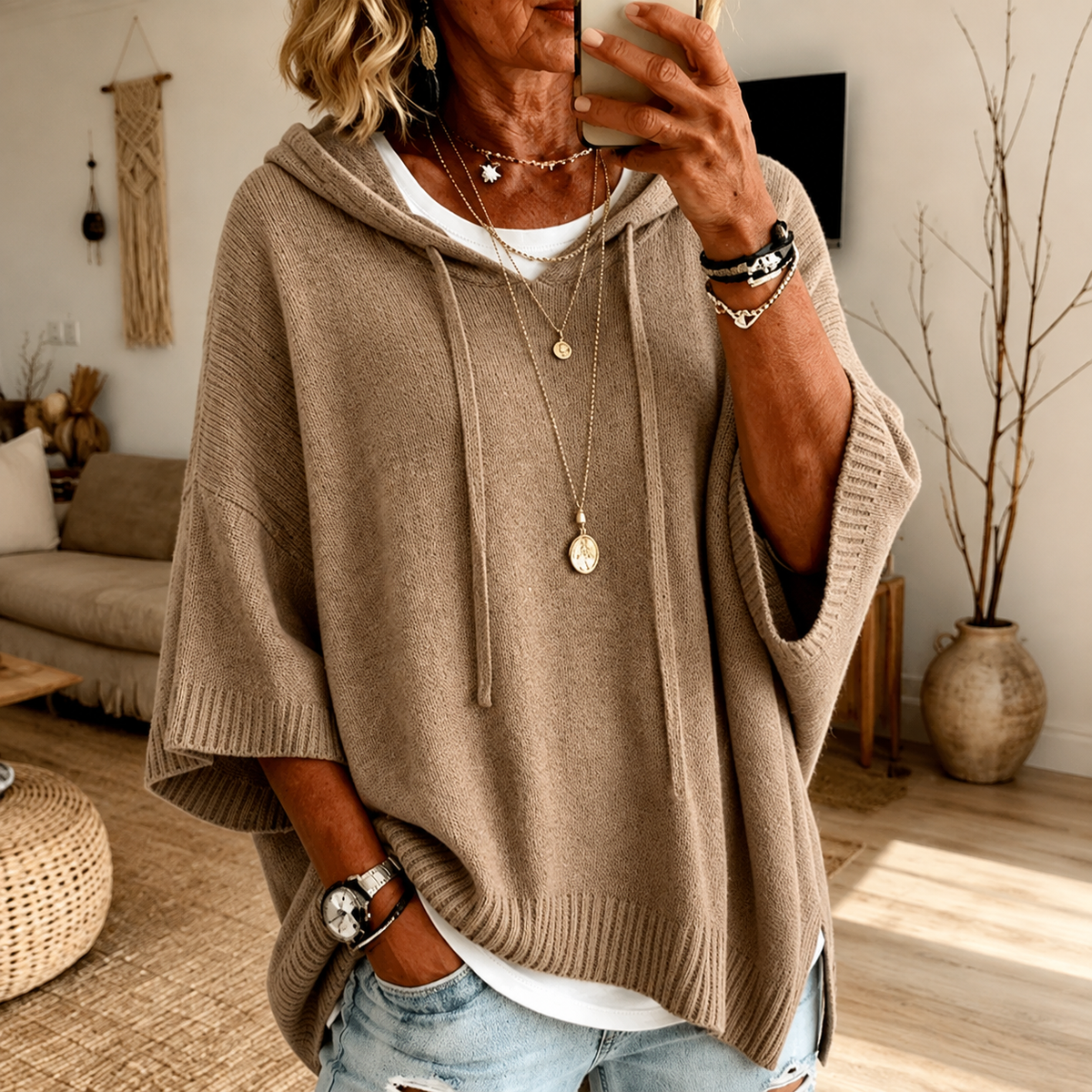 Manon Taupe Poncho Sweater