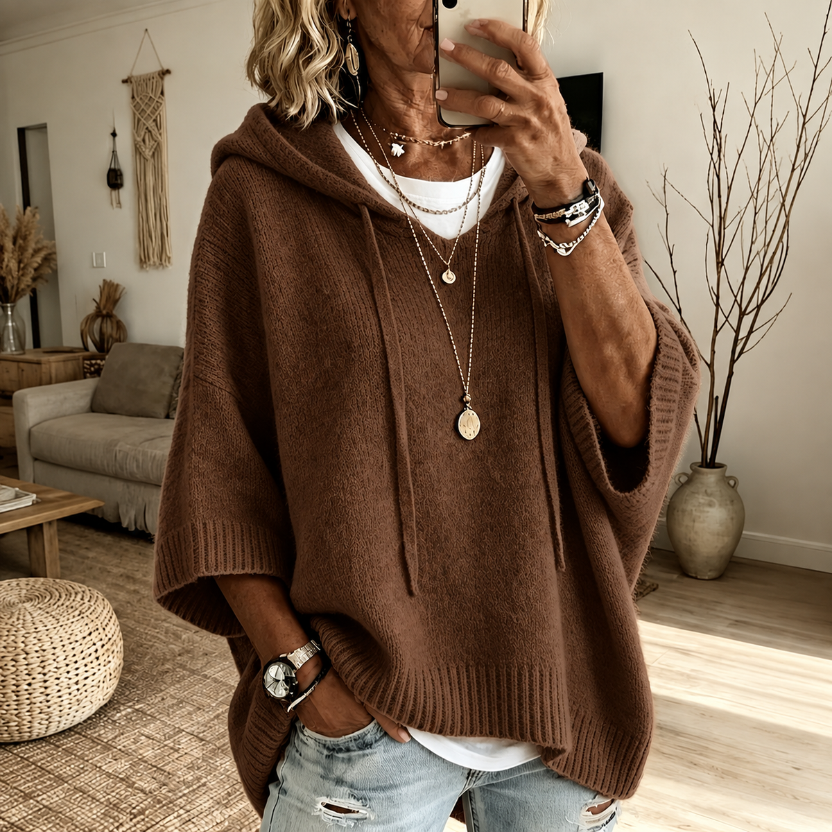 Brown Poncho Sweater
