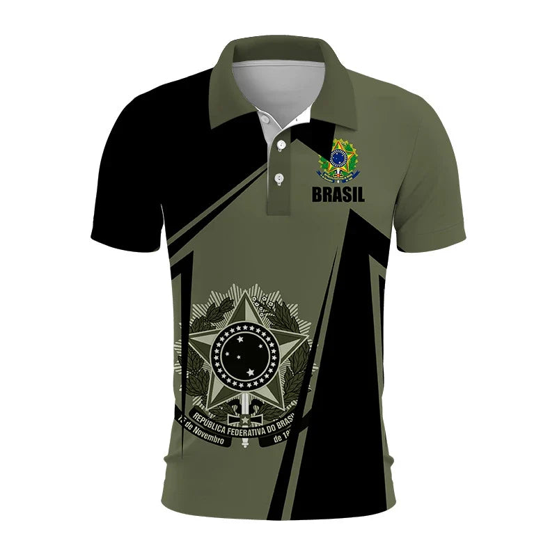 Brazil Emblem 3D Polo Shirt: Casual Elegance with Modern Identity