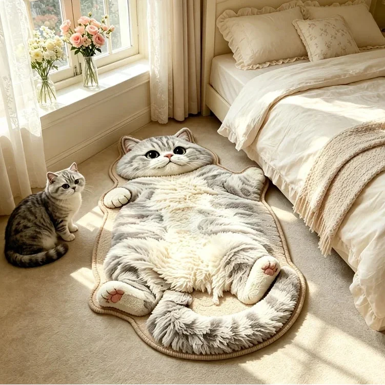 Chubby Tabby Cat Shaped Rug