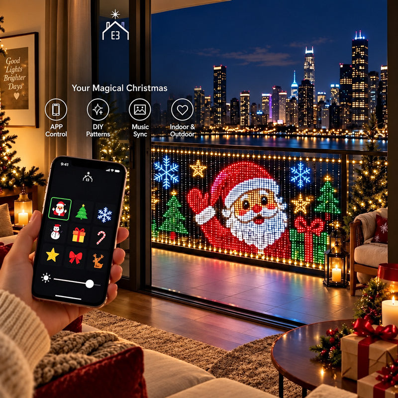 Smart RGBIC Xmas Net Lights Outdoor For Balconies