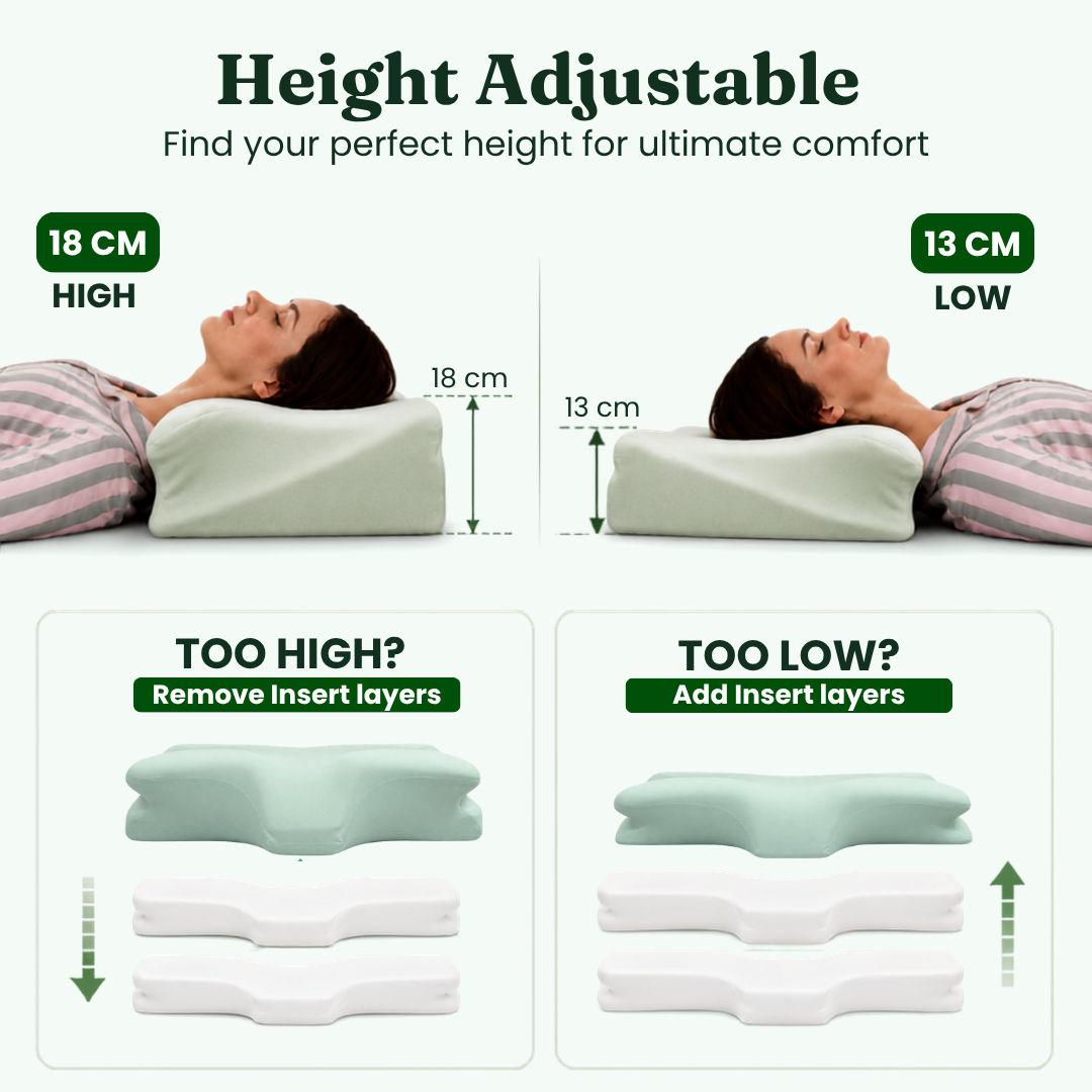 Ergonomic Memory Foam Pillow with Height Adjustment and Bamboo Cover