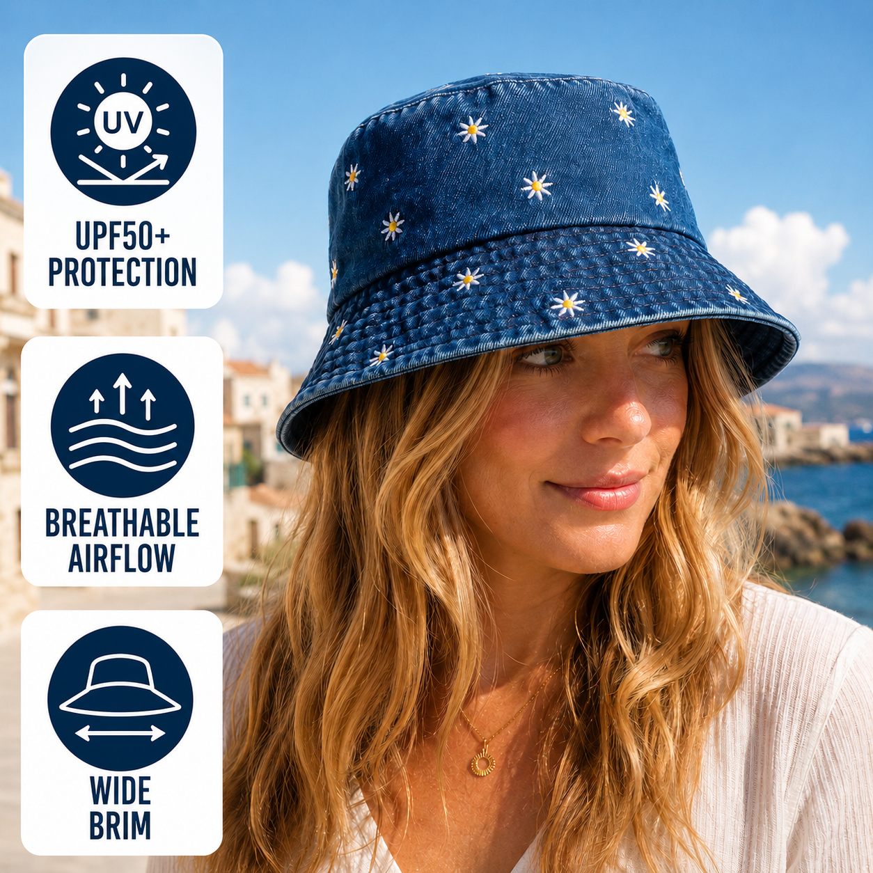 Celrien | Daislyn Daisy Embroidered Bucket Hat
