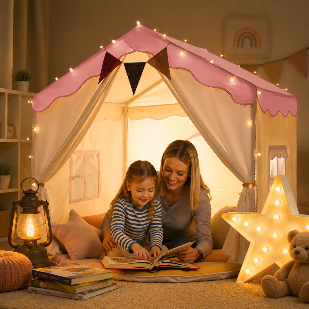 Kids Play Tent with Padded Mat & Lights